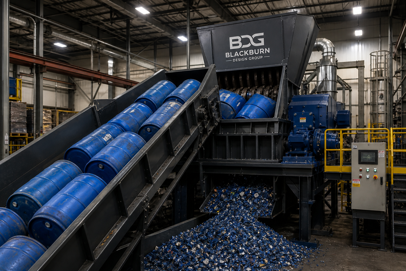 Plastic drum recycling shredder system